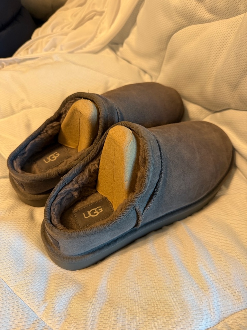 UGG Gray Suede Slip-On Shearling Clogs